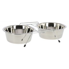 Miska pro psy a kočky, dvojitá se stojanem, 2x450 ml