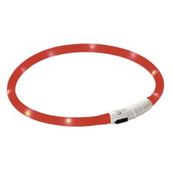 Obojek pro psy silikonový svítící, LED, nabíjecí, červený, 55 cm