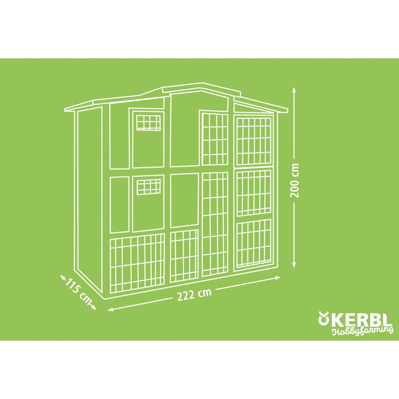 Kurník pro slepice dvoupatrový, s výběhem, 222x115x200cm, vč. dopravy