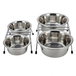 Miska pro psy a kočky, dvojitá se stojanem, 2x450 ml